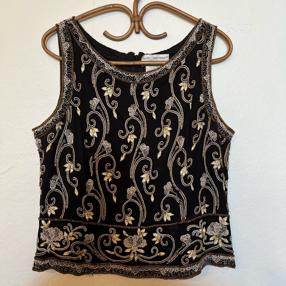 Vintage “Papell Boutique” Silk Embroidered and Beaded Top